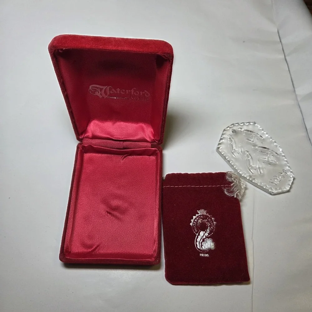 WATERFORD CRYSTAL 12 Days of Christmas Ornament 1987 4 Calling Birds And BAG BOX